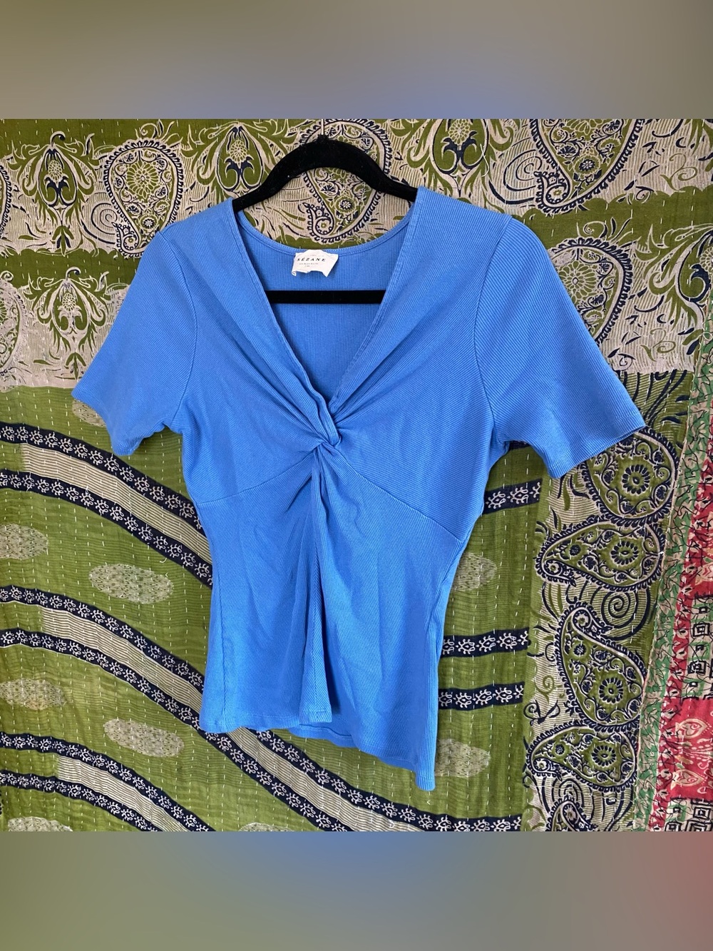 Sezane Bleuet Maia Ribbed Twist Front Top Size Large Quiet Luxury Best Seller - Picture 7 of 15